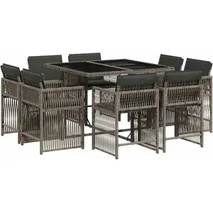 Vidaxl ensemble à manger de jardin 9 pcs coussins gris résine tressée pas cher