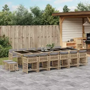 vidaXL 17-delige Tuinset met kussens poly rattan gemengd beige3211728 pas cher