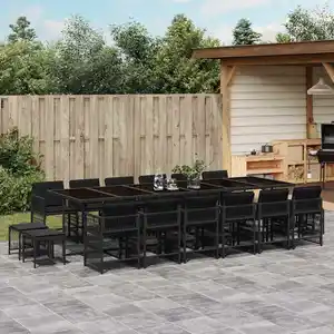 vidaXL Ensemble à manger de jardin 17 pcs coussins noir résine tressée pas cher