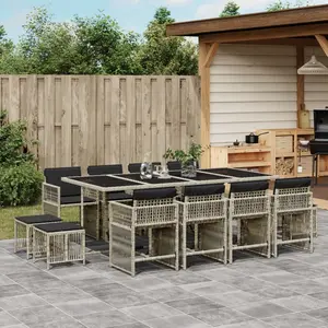 vidaXL Ensemble à manger de jardin et coussins 13 pcs gris clair rotin pas cher