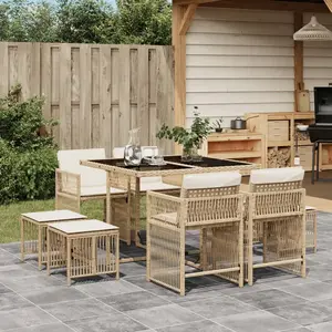 vidaXL Ensemble à manger de jardin et coussins 9 pcs beige Poly rotin pas cher