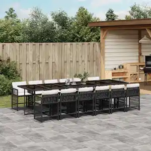 vidaXL Ensemble à manger de jardin 13 pcs coussins noir résine tressée pas cher