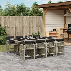 vidaXL Ensemble à manger de jardin et coussins 9 pcs gris clair rotin pas cher