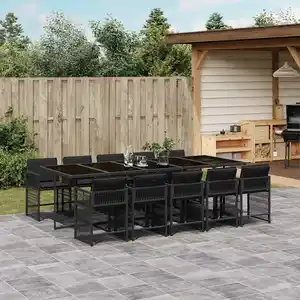 vidaXL Ensemble à manger de jardin 11 pcs coussins noir résine tressée pas cher