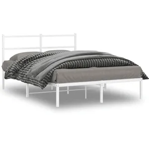 vidaXL Cadre de lit métal avec tête de lit blanc 140x190 cm pas cher