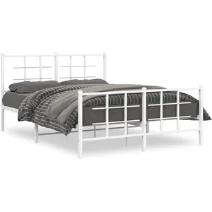 vidaXL Cadre de lit métal avec tête de lit/pied de lit blanc 140x190cm pas cher