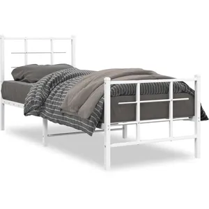 vidaXL Cadre de lit métal avec tête de lit/pied de lit blanc 75x190 cm pas cher