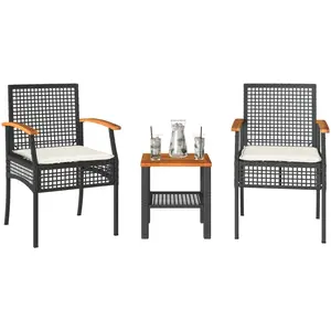 Comparateur de prix : vidaXL Ensemble de bistro 3 pcs et coussins noir résine tressée acacia