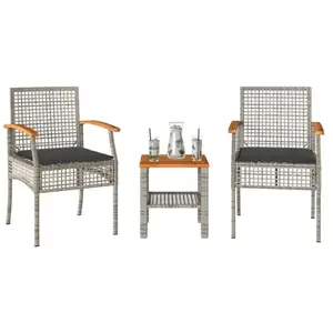 vidaXL Ensemble de bistro 3 pcs et coussins gris résine tressée acacia pas cher