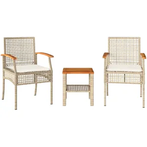 Comparateur de prix : vidaXL Ensemble de bistro 3 pcs coussins beige résine tressée acacia