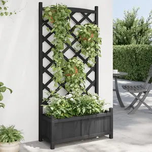 vidaXL Jardinière avec treillis noir bois massif de sapin pas cher