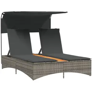 Comparateur de prix : vidaXL Chaise longue double et auvent et coussins gris résine tressée