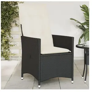 vidaXL Chaise inclinable de jardin avec coussins noir résine tressée pas cher