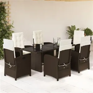 vidaXL Ensemble à manger de jardin et coussins 7 pcs marron rotin pas cher