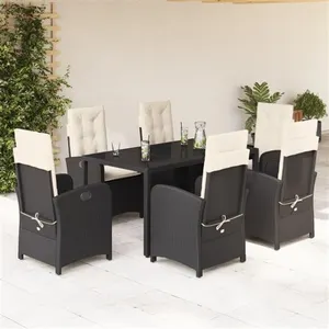 vidaXL Ensemble à manger de jardin coussins 7pcs Noir Résine tressée pas cher