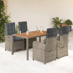 vidaXL Ensemble à manger de jardin 5 pcs coussins gris résine tressée pas cher