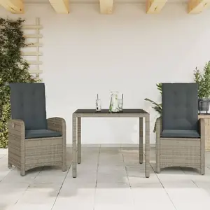vidaXL Ensemble à manger de jardin 3 pcs coussins gris résine tressée pas cher