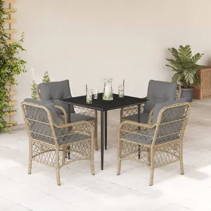 vidaXL Ensemble à manger de jardin coussins 5 pcs mélange beige rotin pas cher