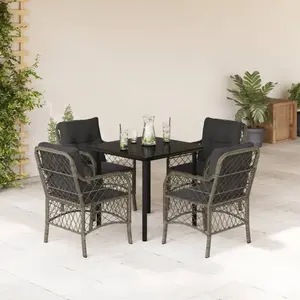 vidaXL Ensemble à manger de jardin 5 pcs coussins gris résine tressée pas cher
