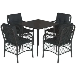 vidaXL Ensemble à manger de jardin coussins 5pcs Noir Résine tressée pas cher
