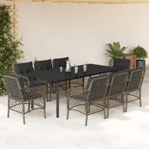 vidaXL Ensemble à manger de jardin 9 pcs coussins gris résine tressée pas cher