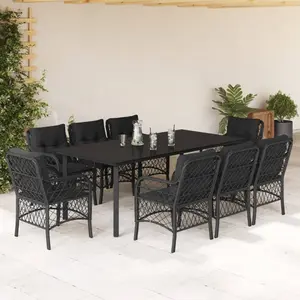vidaXL Ensemble à manger de jardin 9pcs coussins noir résine tressée pas cher