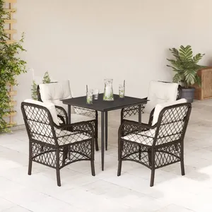 vidaXL Ensemble à manger de jardin 5 pcs et coussins marron poly rotin pas cher
