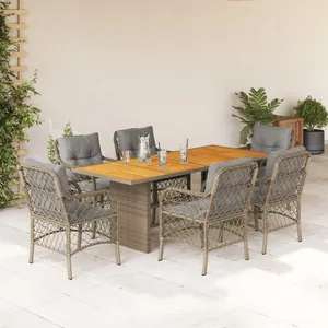 vidaXL Ensemble à manger de jardin coussins 7 pcs mélange beige rotin pas cher