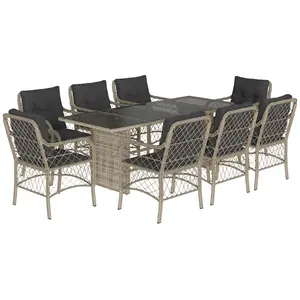 vidaXL Ensemble à manger de jardin et coussins 9 pcs gris clair rotin pas cher