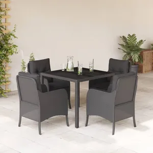 vidaXL Ensemble à manger de jardin coussins 5pcs Noir Résine tressée pas cher