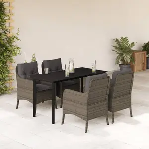 vidaXL Ensemble à manger de jardin 5 pcs coussins gris résine tressée pas cher