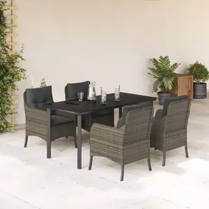 vidaXL Ensemble à manger de jardin 5 pcs coussins gris résine tressée pas cher