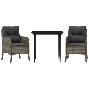 vidaXL Ensemble à manger de jardin 3 pcs coussins gris résine tressée pas cher