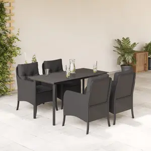 vidaXL Ensemble à manger de jardin coussins 5pcs Noir Résine tressée pas cher