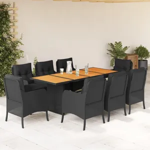 vidaXL Ensemble à manger de jardin 9pcs coussins noir résine tressée pas cher