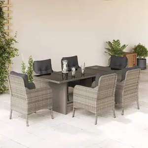 vidaXL Ensemble à manger de jardin et coussins 7 pcs gris clair rotin pas cher