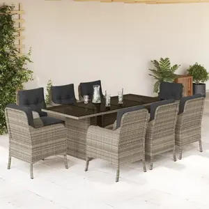 vidaXL Ensemble à manger de jardin et coussins 9 pcs gris clair rotin pas cher