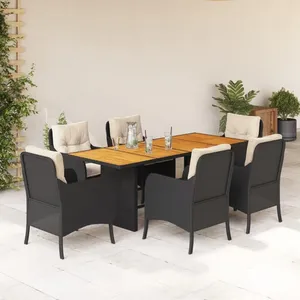 vidaXL Ensemble à manger de jardin coussins 7pcs Noir Résine tressée pas cher