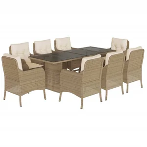 Comparateur de prix : vidaXL Ensemble à manger de jardin et coussins 9 pcs beige Poly rotin