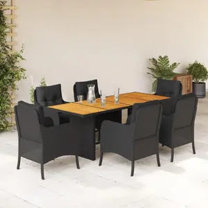 vidaXL Ensemble à manger de jardin coussins 7pcs Noir Résine tressée pas cher