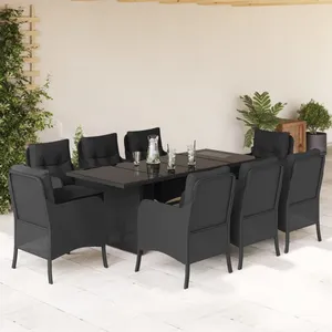 vidaXL Ensemble à manger de jardin 9pcs coussins noir résine tressée pas cher