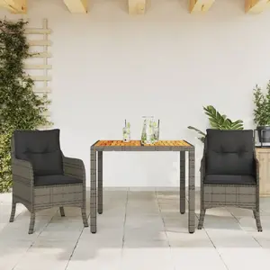 vidaXL Ensemble à manger de jardin 3 pcs coussins gris résine tressée pas cher
