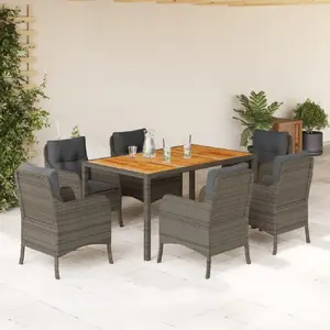 vidaXL Ensemble à manger de jardin et coussins 7 pcs gris rotin pas cher