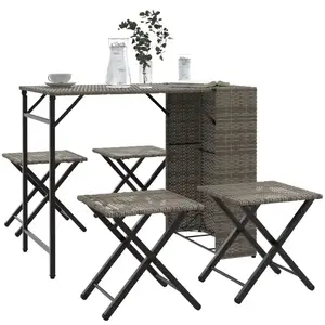 vidaXL Ensemble à manger de jardin 5 pcs pliable gris résine tressée pas cher