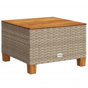 vidaXL Table de jardin beige 55x55x36 cm résine tressée et bois acacia pas cher