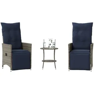 vidaXL Vidaxl Ensemble Bistro 3 Pièces Avec Coussins En Polyrotin Gris pas cher