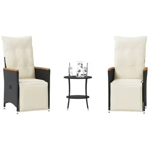 vidaXL Ensemble de bistro 3 pcs avec coussins noir résine tressée pas cher