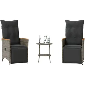 vidaXL Ensemble de bistro 3 pcs avec coussins gris résine tressée pas cher