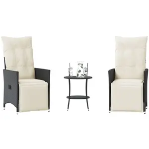 vidaXL Ensemble de bistro 3 pcs avec coussins noir résine tressée pas cher