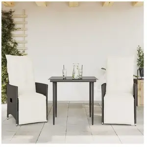 vidaXL Chaises inclinables de jardin lot de 2 et coussins noir rotin pas cher
